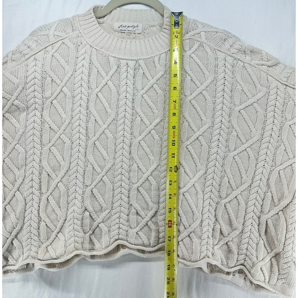 Free People Ashore XS Cream Cable Knit Oversized Cropped Sweater Ivory Crewneck - Picture 6 of 8